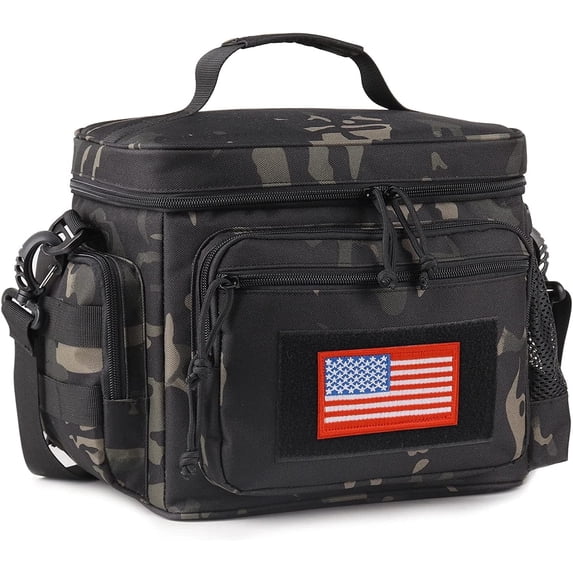 TRIPGEAR Lunch Box for Men, Mens Lunch Bag with Webbing Leakproof Insulated Large Capacity Cooler Bag with Adjustable Shoulder Strap(12.3L Camo-Black)