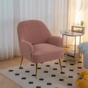 TRIPLE TREE Modern Soft Teddy Fabric Ivory Ergonomics Accent Chair, Comfy Fluffy Armchair, Vanity Chair with Gold Legs and Adjustable Legs for Indoor Home Living Room Bedroom, Pink