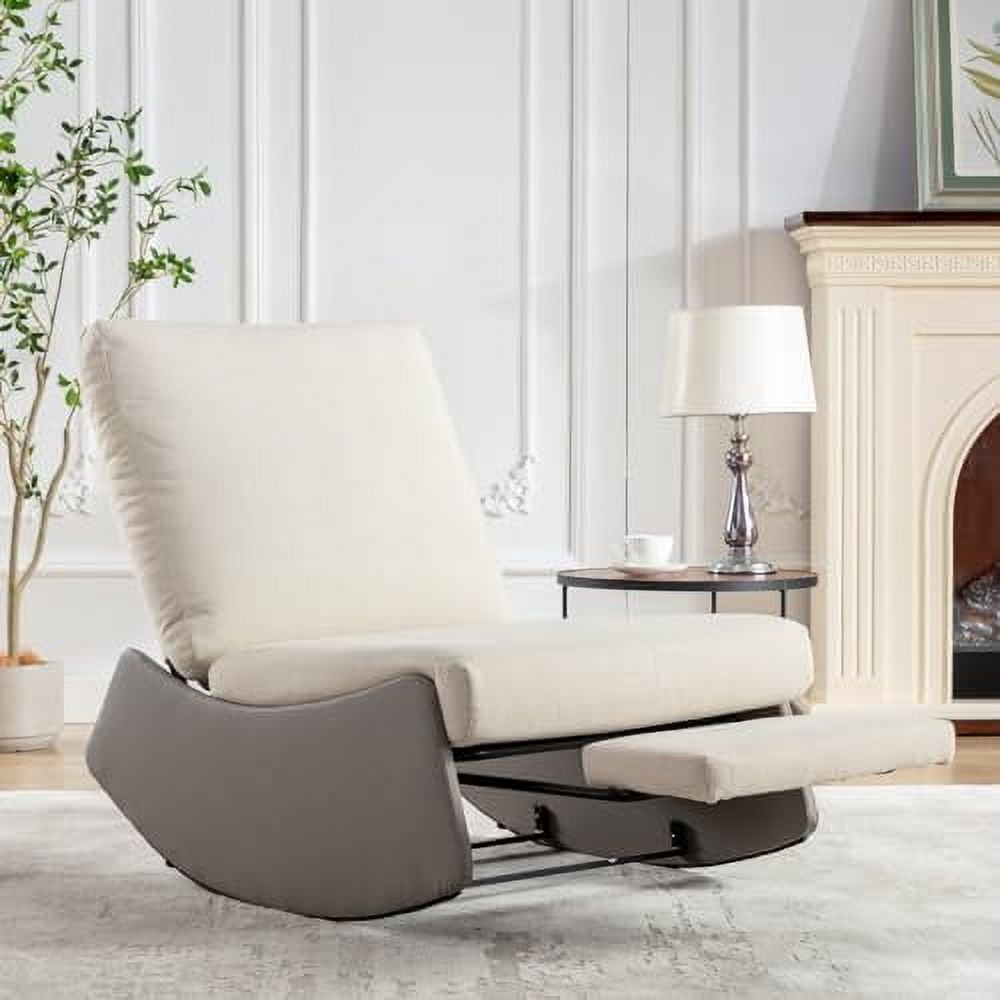 TRIPLE TREE Rocking Chair with Retractable Footrest, Corduroy ...