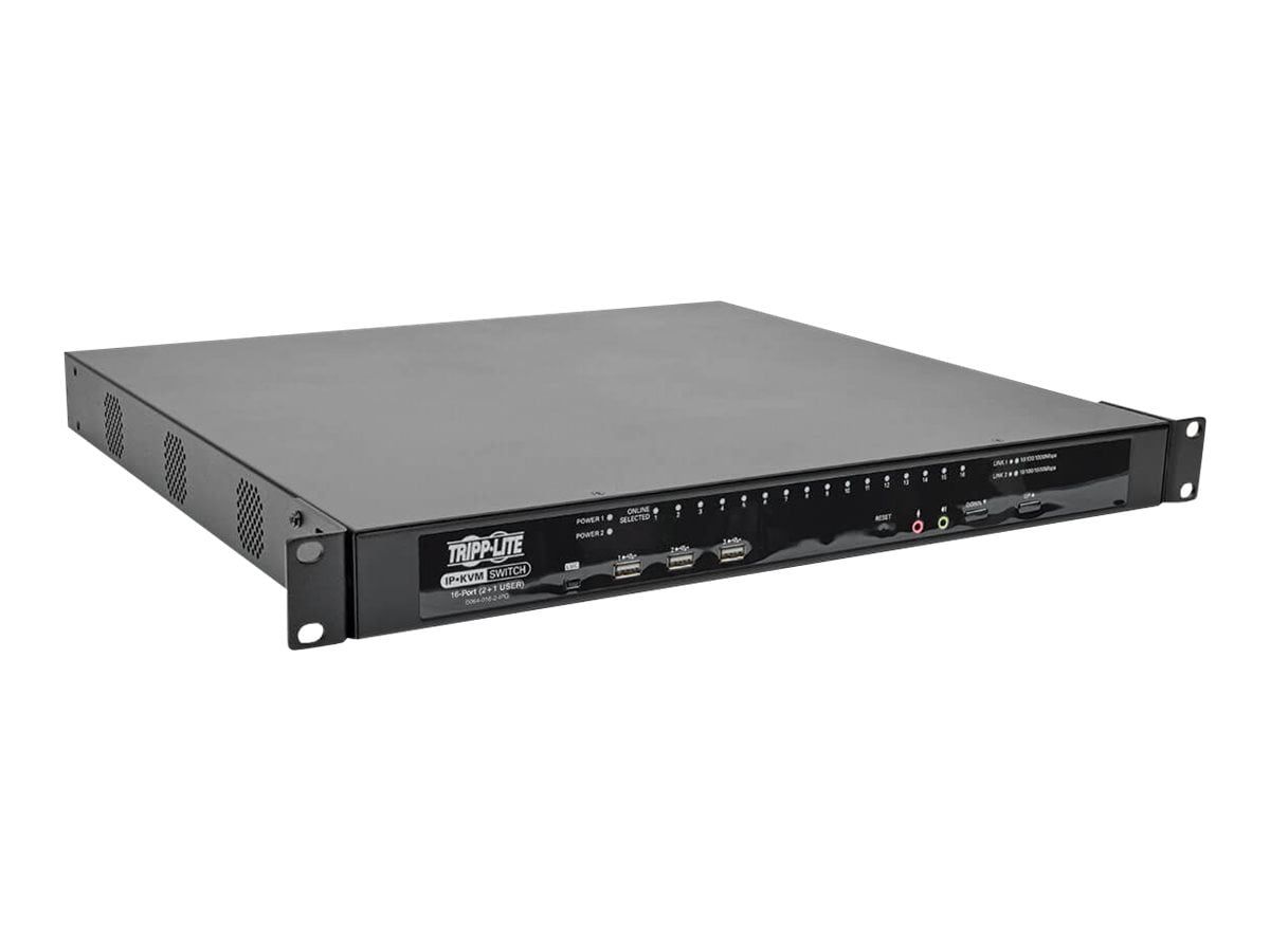 Eaton Tripp Lite series 16-Port KVM Switch Cat5 Over IP 1 Local 2 Remote User 1U TAA GSA - KVM switch - CAT5 - 16 x KVM port(s) - 1 local user - 2 IP users - desktop - TAA Compliant