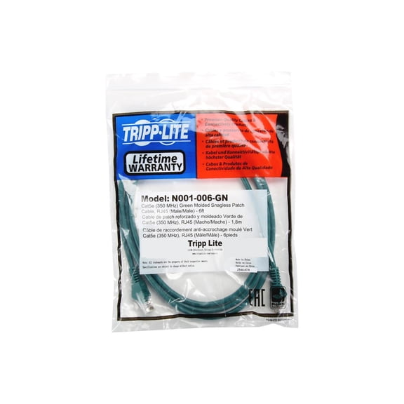 Tripp Lite 6ft Cat5e 350MHz Snagless Molded Patch Cable (RJ45 M/M) - Green