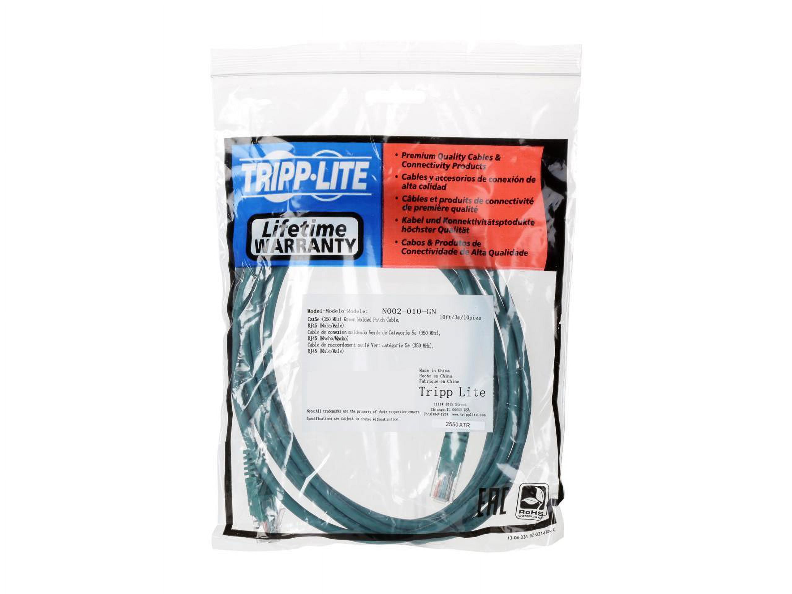 Eaton Tripp Lite Series Cat5e 350 MHz Molded (UTP) Ethernet Cable (RJ45 M/M), PoE - Green, 10 ft. (3.05 m) - Patch cable - RJ-45 (M) to RJ-45 (M) - 10 ft - UTP - CAT 5e - molded, stranded - green