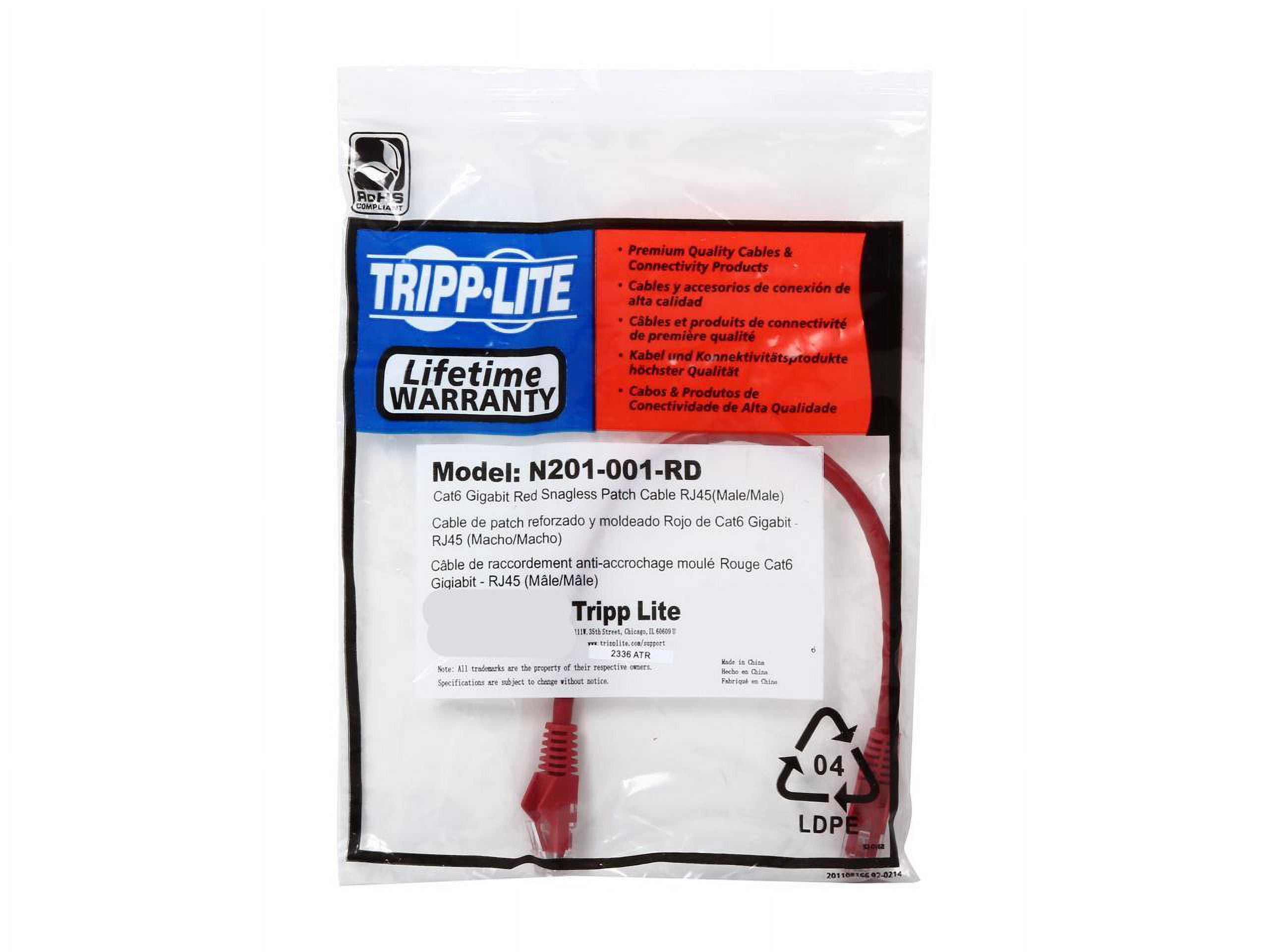 Tripp Lite N201-001-RD 1' RJ-45 CAT-6 Patch Cable Red