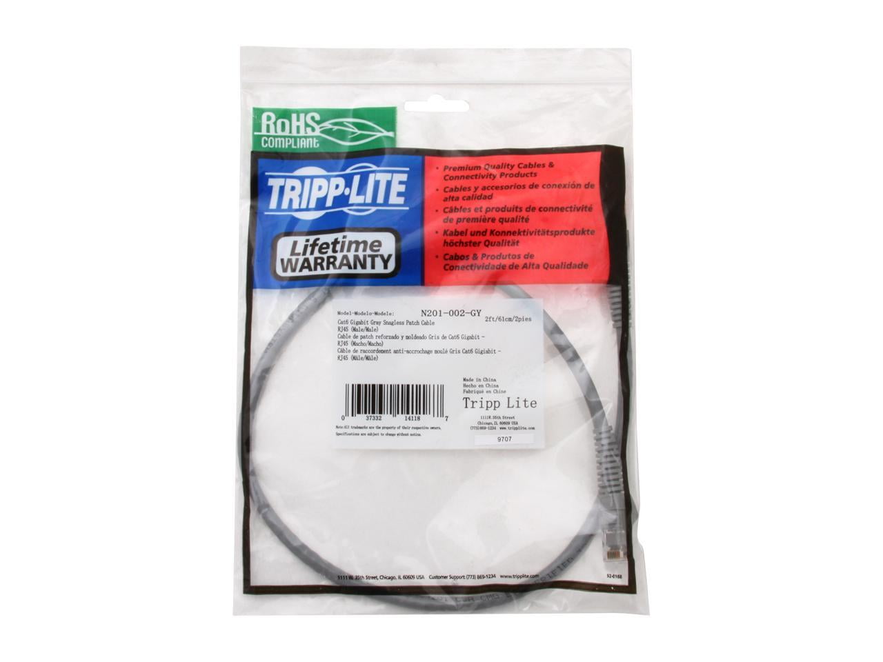 Tripp Lite 2ft Cat6 Gigabit Snagless Molded Patch Cable RJ45 M/M Gray 2' (N201-002-GY)