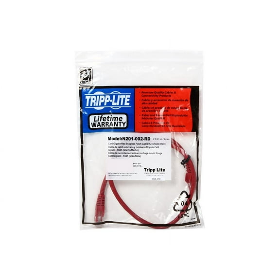 TRIPP LITE N201-002-RD 2 ft. Cat 6 Red Gigabit Snagless Molded Patch Cable