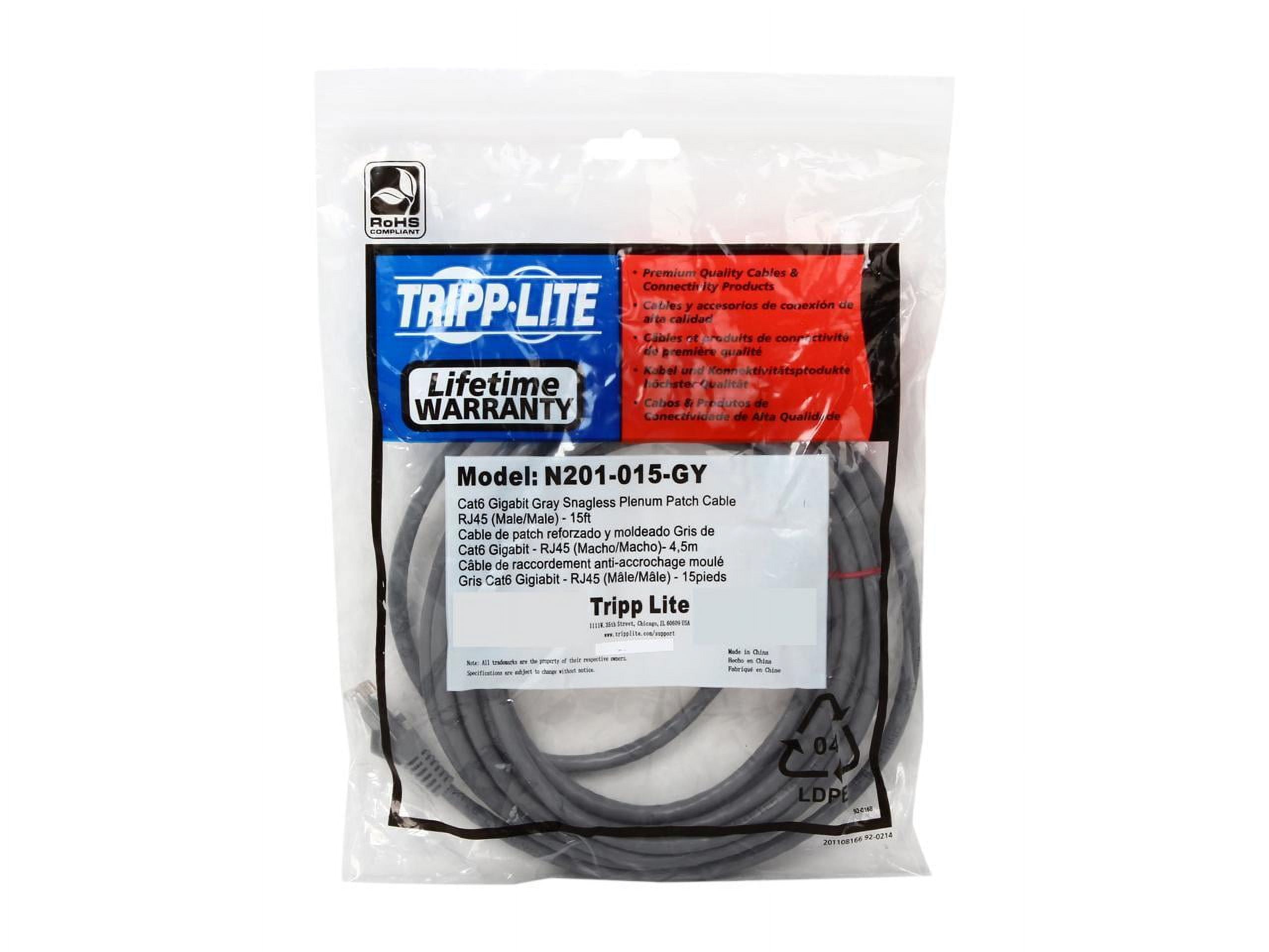 TRIPP LITE N201-015-GY 15 ft. Cat 6 Gray Gigabit Snagless Molded Patch Cable (RJ45 M/M)