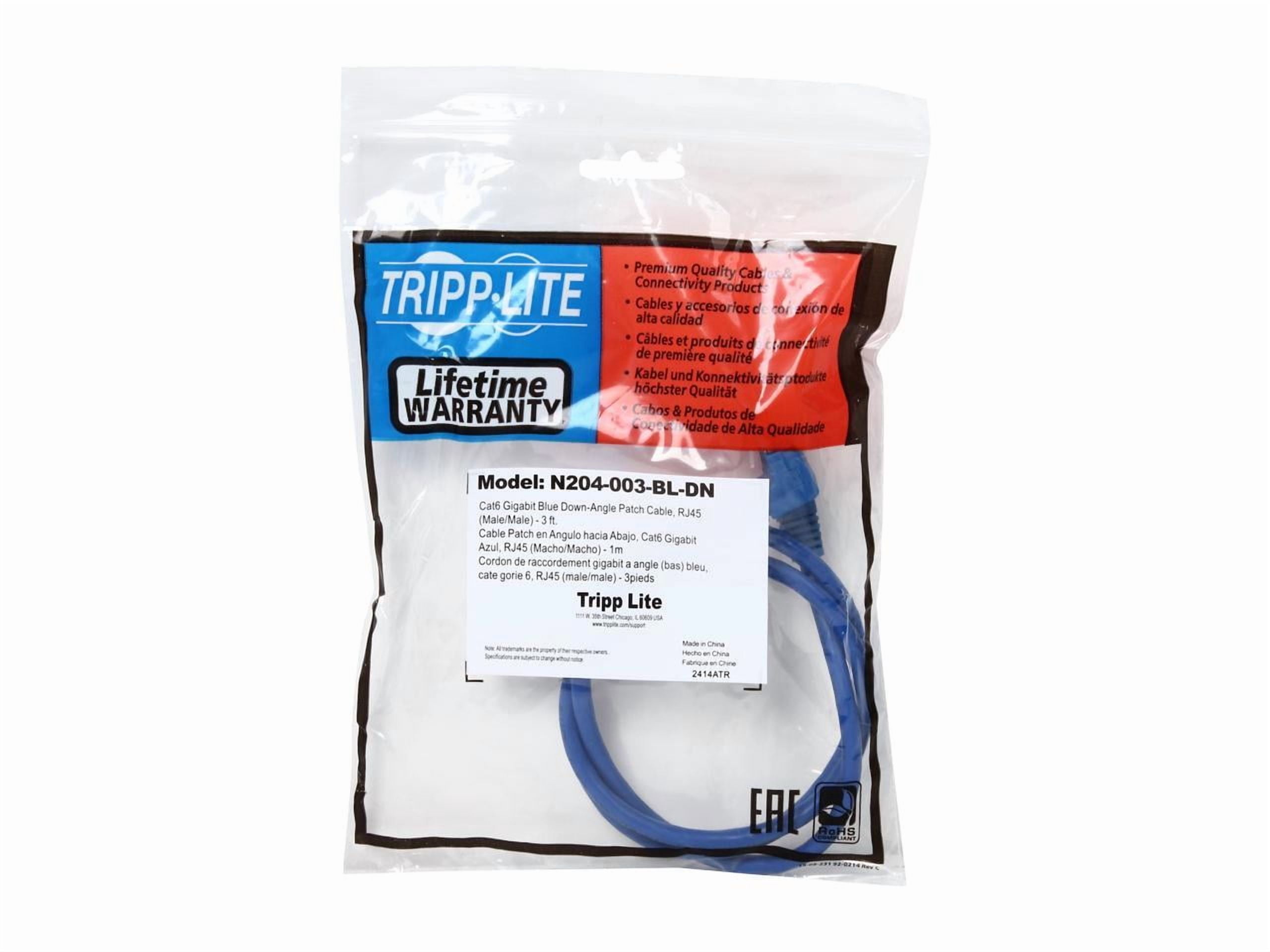 Tripp Lite 3ft Cat6 Gigabit Molded Patch Cable (Right Angle Down M to M) - Blue