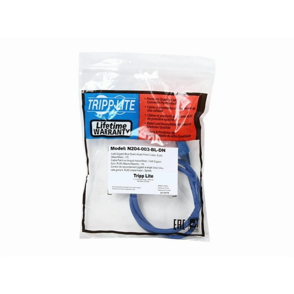 Eaton Tripp Lite Series Down-Angle Cat6 Gigabit Molded UTP Ethernet Cable (RJ45 Right-Angle Down M to RJ45 M), Blue, 3 ft. (0.91 m) - Patch cable - RJ-45 (M) to RJ-45 (M) - 91 cm - CAT 6 - down-angled connector, molded, stranded - blue