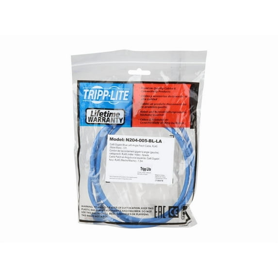 Tripp Lite 5ft Cat6 Gigabit Molded Patch Cable (RJ45 Left Angle to RJ45) - Blue
