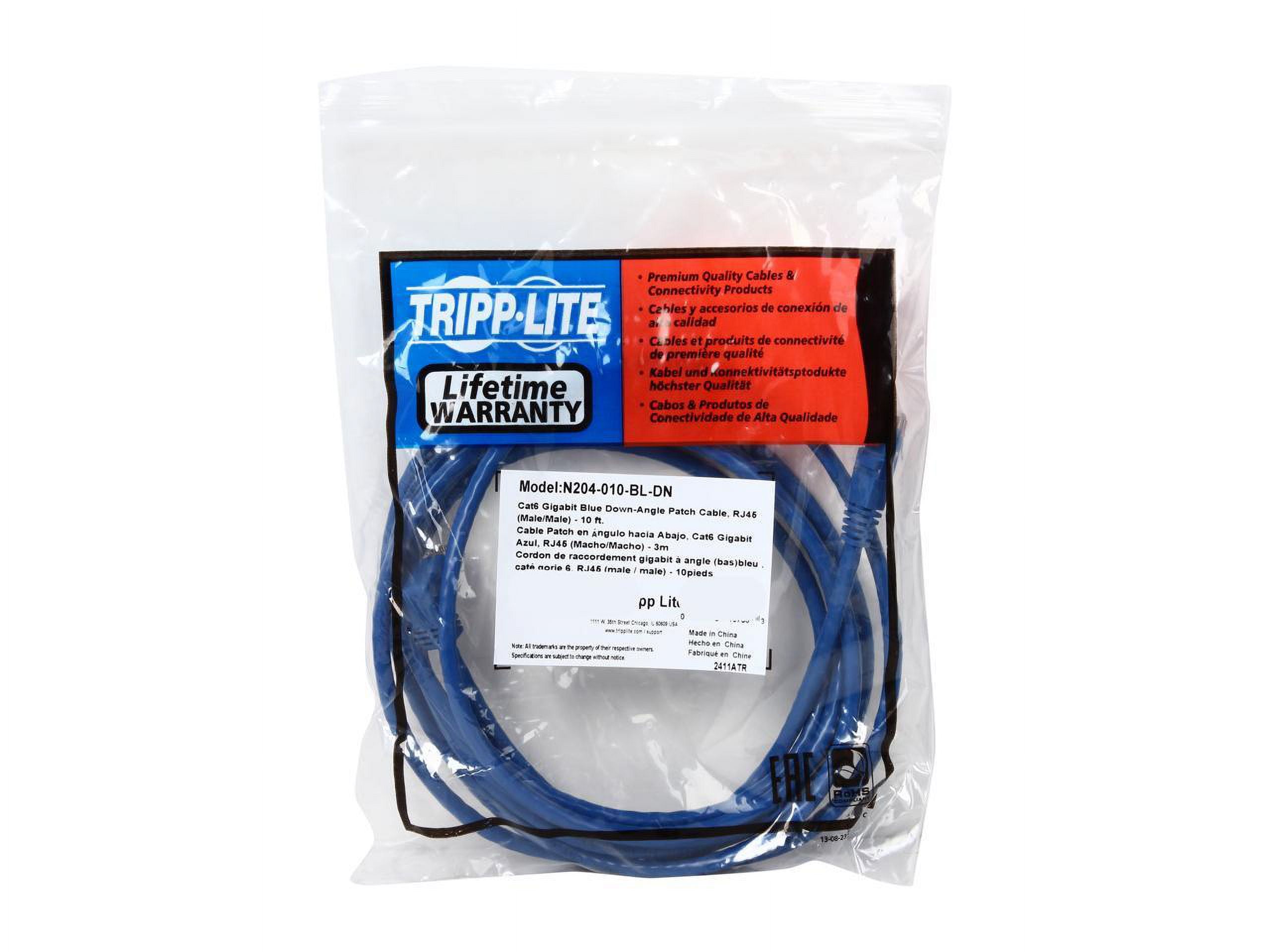 Tripp Lite 10ft Cat6 Gigabit Molded Patch Cable (Right Angle Down M to M) - Blue