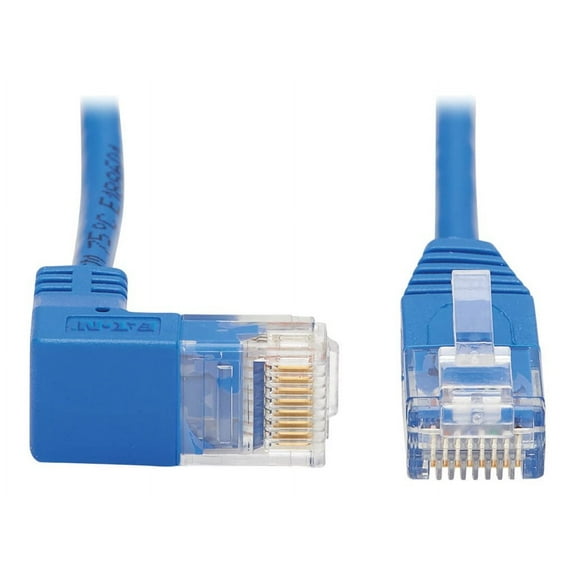 Eaton Tripp Lite Series Down-Angle Cat6 Gigabit Molded Slim UTP Ethernet Cable RJ45 Right-Angle Down M to RJ45 M Blue 1 ft. 0.31 m