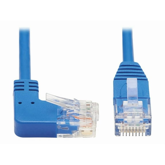 Eaton Tripp Lite Series Right-Angle Cat6 Gigabit Molded Slim UTP Ethernet Cable RJ45 Right-Angle M to RJ45 M Blue 15 ft. 4.57 m