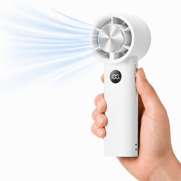 TRIPRO Compact Portable Handheld Fan with Digital Display - High-Speed Brushless Motor, 100-Speed Roller Control, Long-Lasting 3600mAh Battery (White)