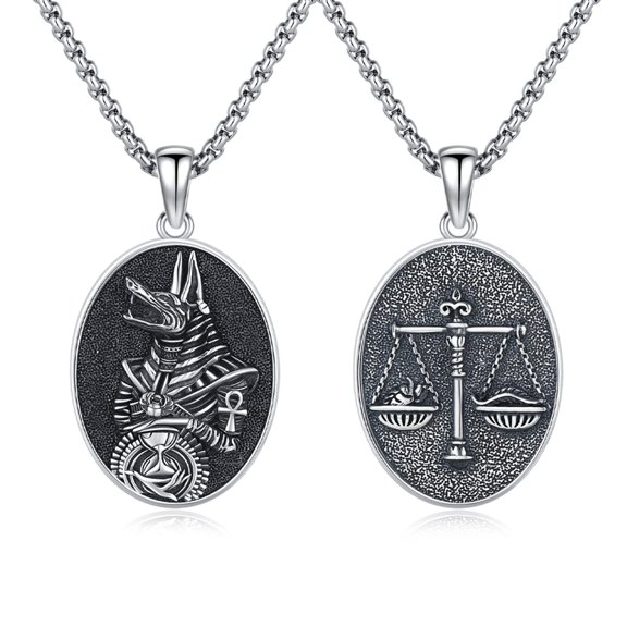TRISHULA 925 Silver Anubis Pendant Necklace, Egyptian Ankh Scales of Justice Vintage Jewelry Gift