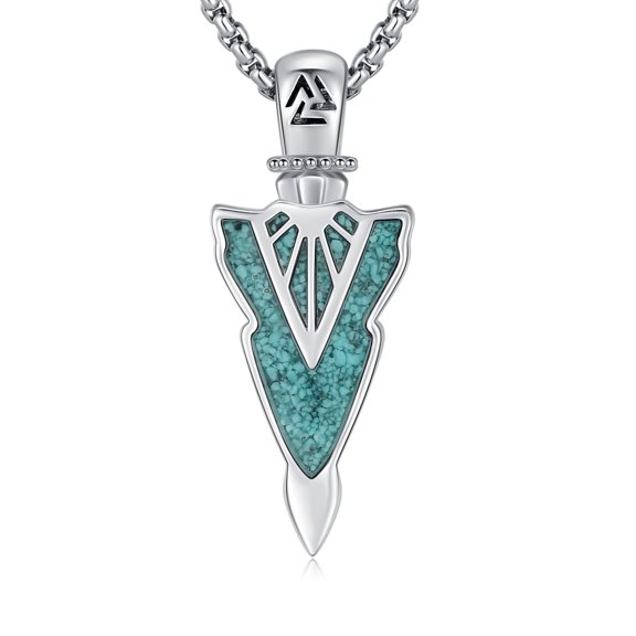 TRISHULA 925 Silver Arrowhead Turquoise Necklace, Viking Amulet, Fathers Day Birthday Gift for Husband