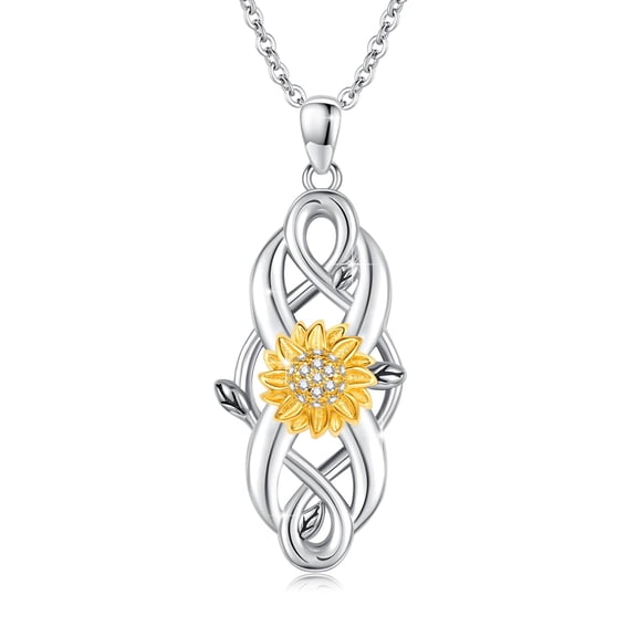 TRISHULA 925 Silver Celtic Knot Sunflower Necklace, Irish Jewelry Gift for Women, Mother's Day Present