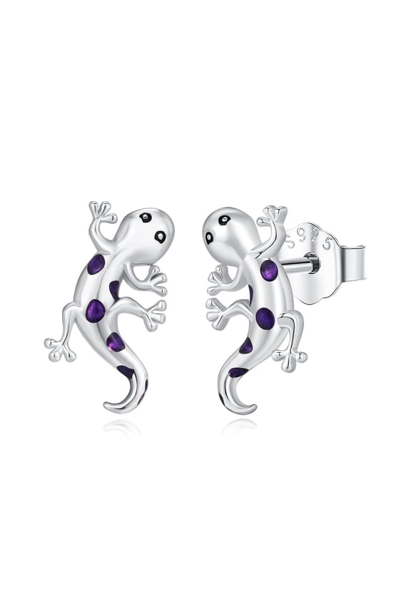 925 Silver Gecko Lizard Stud Earrings, Cute Reptile Animal Jewelry Gift for Women