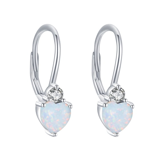 TRISHULA 925 Silver October Heart Opal Leverback Earrings, Birthstone Christmas Mother's Day Gift
