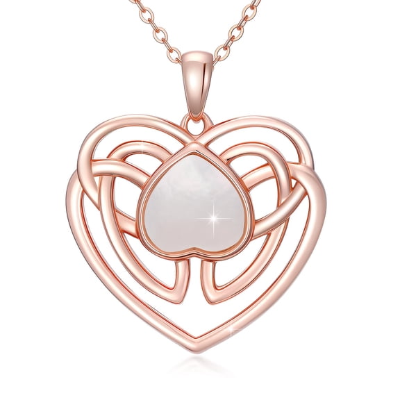 TRISHULA 925 Silver Rose Gold Celtic Heart Necklace with Mother of Pearl, Gift for Mother Wife