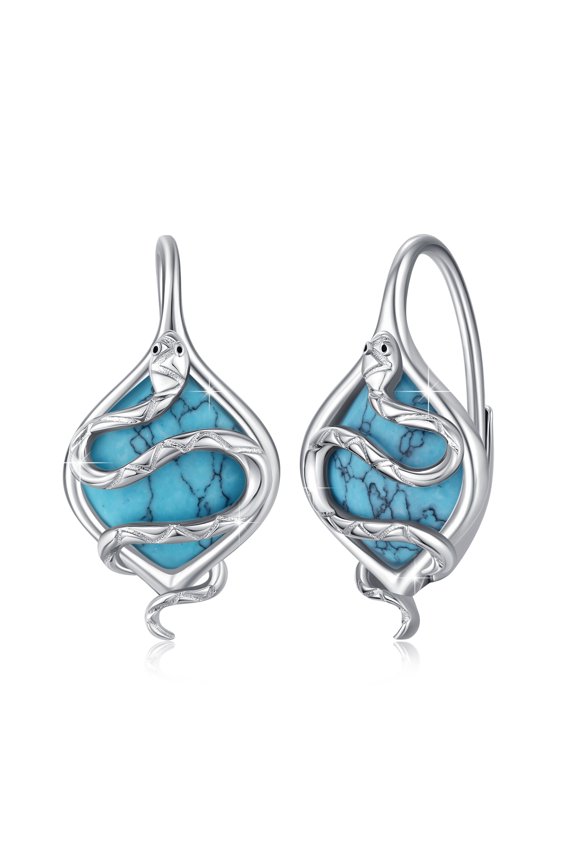 925 Silver Turquoise Snake Leverback Hoop Earrings, Bohemia Animal Jewelry Gift for Women