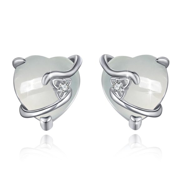 TRISHULA 925 Sterling Silver Agate Earrings for Women Heart White Agate Stud Earrings Irish Celtic Earrings Jewelry Gifts for Birthday Christmas