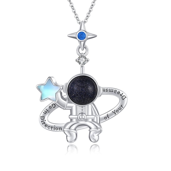 TRISHULA 925 Sterling Silver Astronaut Necklace Lapis Lazuli Astronaut Spaceman Dreams Necklace Astronomy Jewelry for Women Birthday Graduation