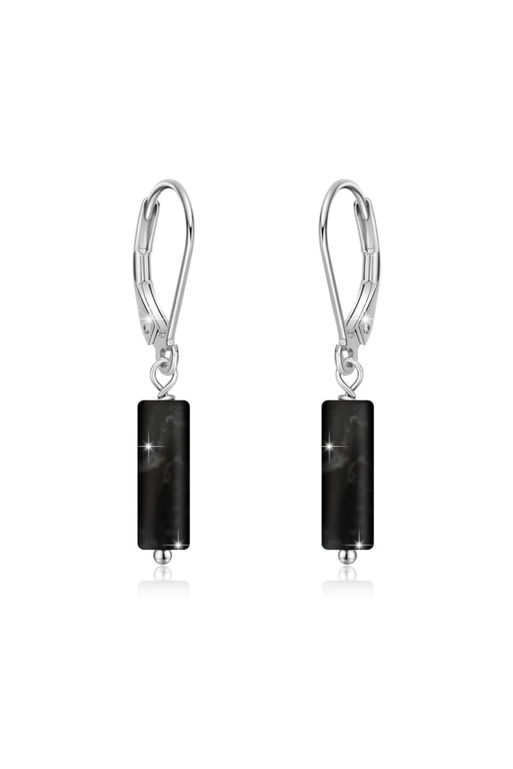 925 Sterling Silver Black Onyx Earrings for Women Bar Leverback Earrings Black Obsidian Bar Earrings Long Stick Dangle Cylinder Onyx Earrings Onyx Jewelry Gift for Prom Mother's Day