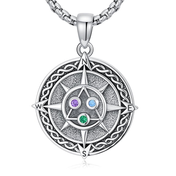 TRISHULA 925 Sterling Silver Celtic Knot Compass Necklace for Men Women, AA Sobriety Gift, 22+2 Inch Chain