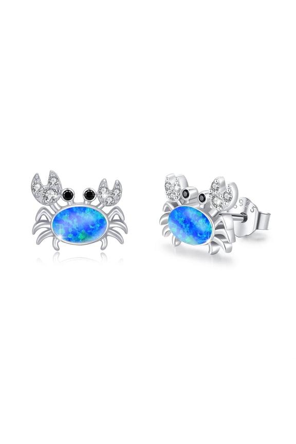 925 Sterling Silver Crab Earrings Crab Stud Earrings Crab Earrings for Women with Blue Opal Crab Studs Ocean Themed Animal Crab Earrings Jewelry Gift for Birthday Graduation