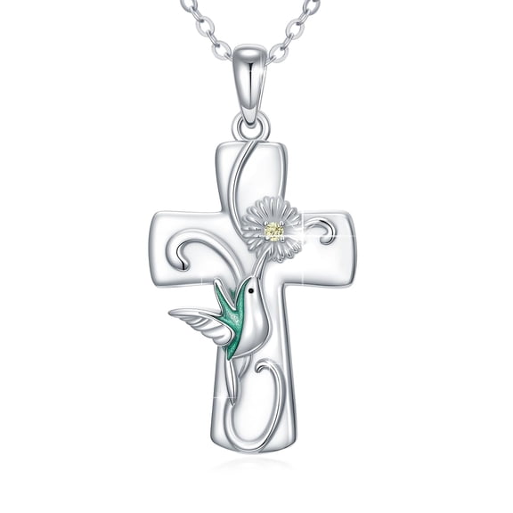 TRISHULA 925 Sterling Silver Cross Necklace for Women Cross Hummingbird Pendant Necklace Protection Jewelry Gifts for Mom Wife Birthday Graduation Anniversary
