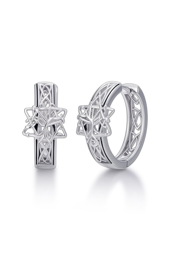 925 Sterling Silver David Star Celtic Hoop Earrings Chunky David Star Tree of Life Huggie Hoop Earrings Hypoallergenic Jewish Jewelry Gift for Men Women 18mm