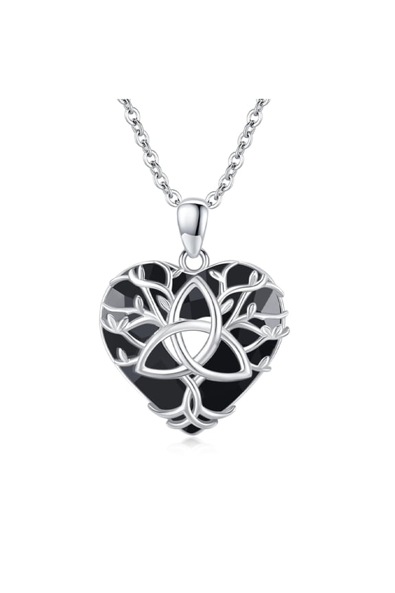 925 Sterling Silver Family Tree of Life Necklace, Heart Crystal Celtic Knot Jewelry Gift