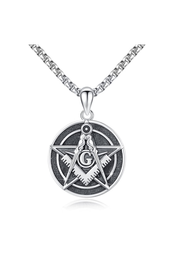 925 Sterling Silver Masonic Medal Necklace, Freemason Jewelry Gift, 20+2 Inch Chain