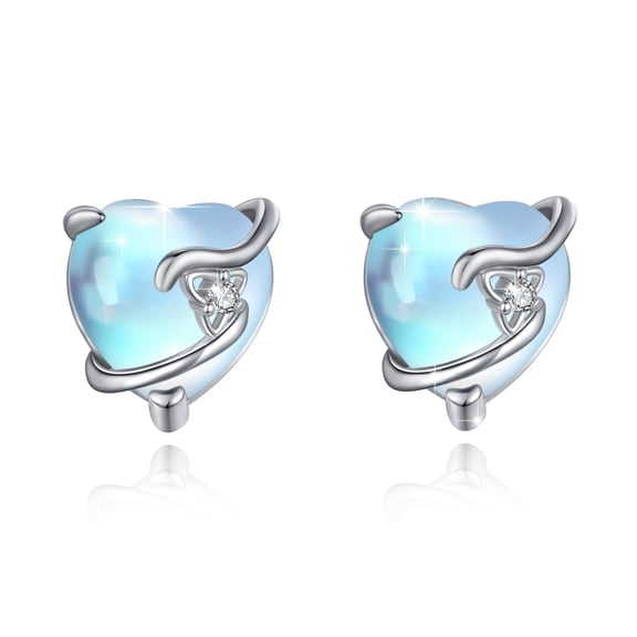 TRISHULA 925 Sterling Silver Moonstone Stud Earrings with Heart Moonstone Earrings Irish Celtic Earrings Jewelry Birthday Christmas Gift for Women