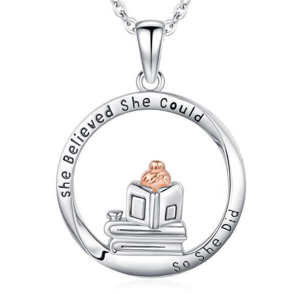 TRISHULA 925 Sterling Silver Motivational Reading Necklace, Inspirational Gift for Readers Classmates