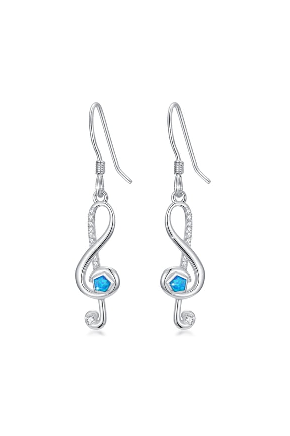 925 Sterling Silver Music Note Dangle Earrings, Blue Opal Crystal, Treble Clef Design Musical Jewelry Gifts for Teacher Musician