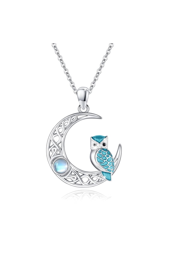 925 Sterling Silver Owl Necklace Moon Celtic Necklace Owl Jewelry Gifts for Women Mother Daughter Girlfriend Wife Sisters