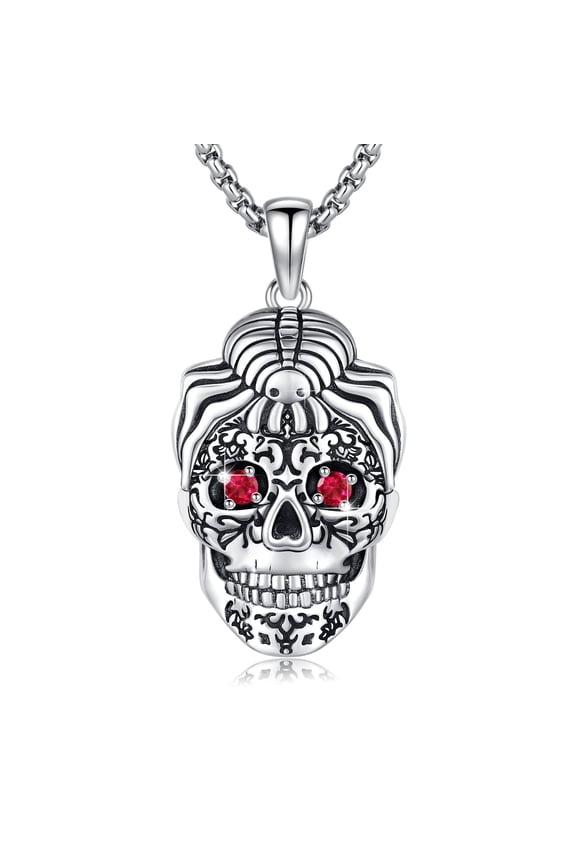 925 Sterling Silver Skull Spider Pendant Necklace Gothic Rock Punk Necklace Goth jewelry Gifts for Men Women
