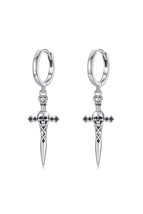 925 Sterling Silver Sword Hoop Earrings Sword Skull Dagger Dangle Drop Earrings Huggie Hoop Halloween Punk Gothic Jewelry Gifts for Women Men