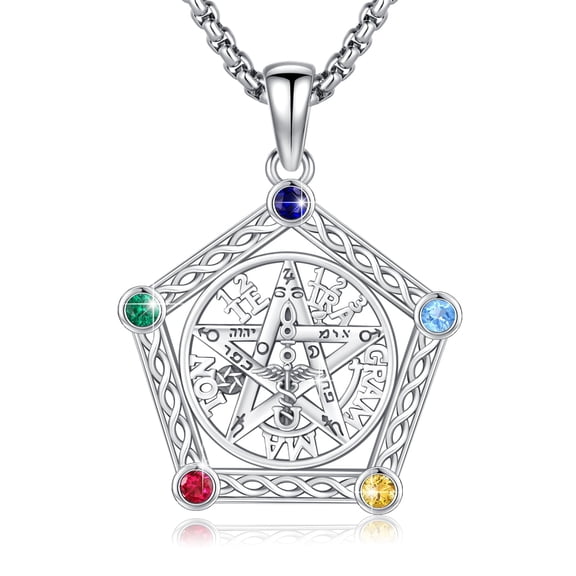 TRISHULA 925 Sterling Silver Tetragrammaton Pentagram Necklace, Wiccan Protection Amulet, 20+2 Inch Chain