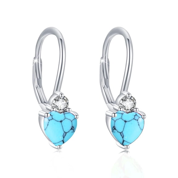 TRISHULA 925 Sterling Silver Turquoise Birthstone Earrings Turquoise Birthstone Heart Leverback Dangle Earrings Jewelry for Women Mom