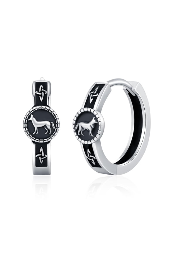 925 Sterling Silver Wolf Earrings Viking Celtic Knot Hoop Huggie Earrings - Animal Wolf Jewelry Gift for Women & Men - Norse Wolf Design Hypoallergenic Earrings