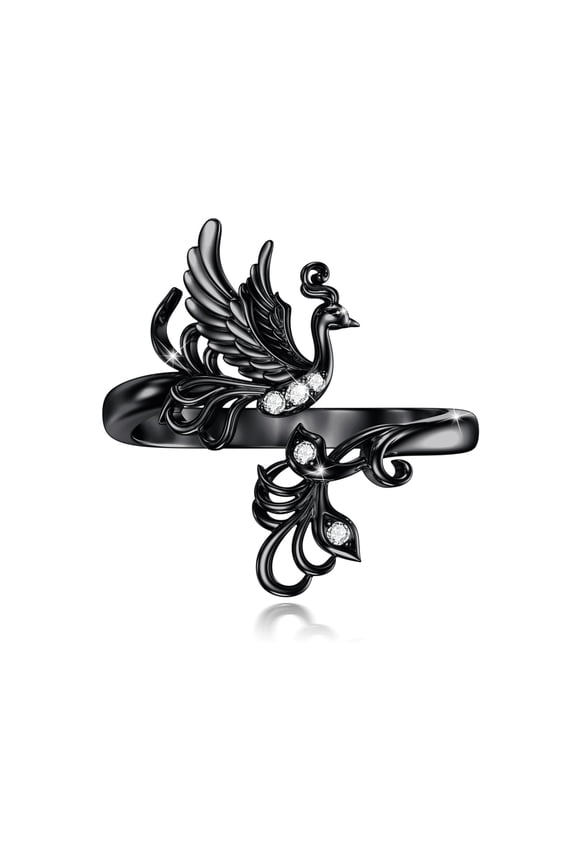 Black Phoenix Ring 925 Sterling Silver Adjustable Feather Ring Women's Phoenix Jewelry Christmas Birthday Mother's Day Anniversary Jewellery Gift for Mother Wife Daughter Sister