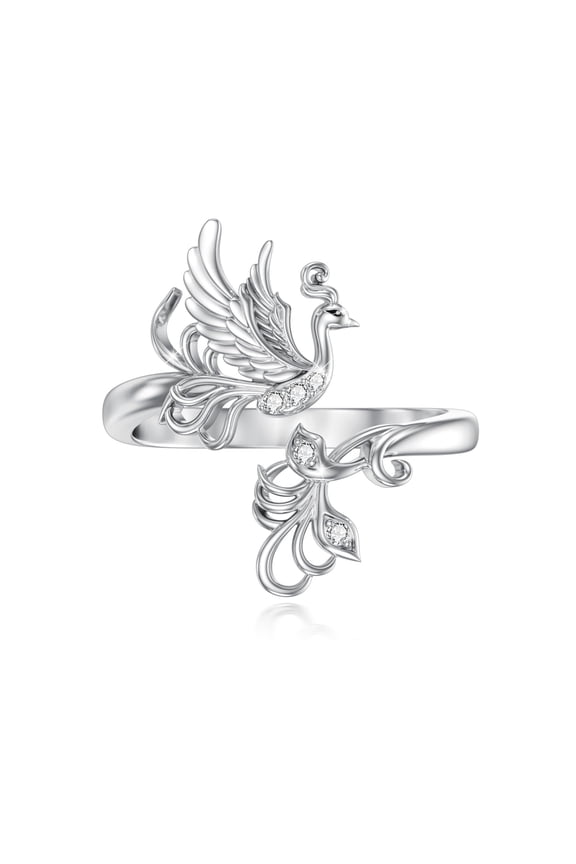 Phoenix Ring 925 Sterling Silver Adjustable Feather Ring Women's Phoenix Christmas Mother's Day Anniversary Birthday Thanksgiving New Year Jewelry for Women