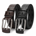 thumbnail image 1 of TRISJEM Men's Double Prong Belt, Big & Tall 39"-41" Waist, Textured PU Leather Belt with Breathable Elongated Slots, Adjustable Casual Work Belt for Jeans Work Pants, Black Dark Brown Orange, 3 Color, 1 of 8