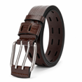 thumbnail image 1 of TRISJEM Men's Double Prong Belt, Big & Tall 39"-41" Waist, Textured PU Leather Belt with Breathable Elongated Slots, Adjustable Casual Work Belt for Jeans Work Pants, Black Dark Brown Orange, 3 Color, 1 of 8