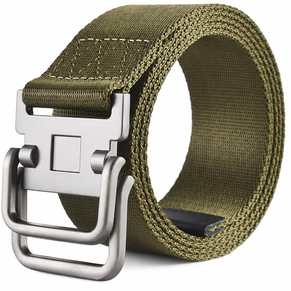 TRISJEM Men's Nylon Double D-Ring Belt, Adjustable No-Hole Canvas Web Belt for Jeans, Work, Travel and Outdoor Wear, Black, Blue, Gray or Olive, Waist 31"-43"