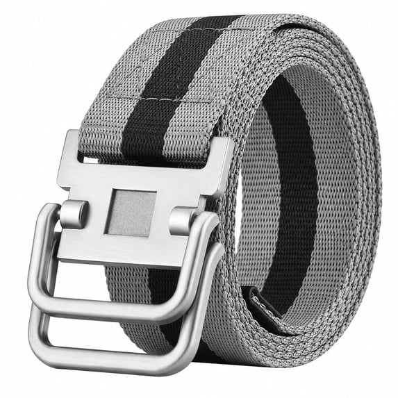 TRISJEM Men's Nylon Double D-Ring Belt, Adjustable No-Hole Canvas Web Belt for Jeans, Work, Travel and Outdoor Wear, Black, Blue, Gray or Olive, Waist 31"-43"