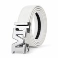 thumbnail image 1 of TRISJEM Unisex White M Buckle Belt, PU Leather Fashion Belt with Statement Letter Buckle, Adjustable Waist Belt for Men and Women, 1 of 8