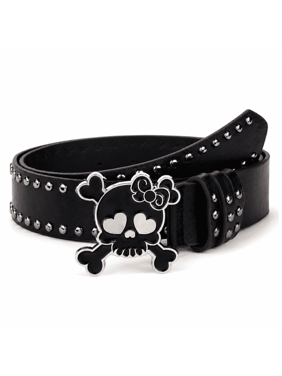 Y2K Skull Studded Belt for Women, Heart-Eye Skull Buckle Punk Goth Waist Belt with Rivet Edges, Concert Festival & Everyday Streetwear, 5 Colors, Fits Waist 33"-35"
